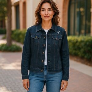 Cappagallo jean jacket with flower embroidery trim